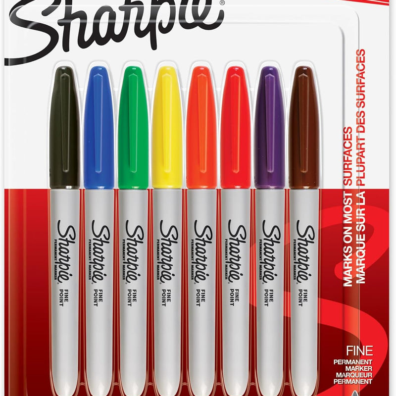 Sharpie Permanent Markers, Fine Point, 8 Count - School, Office, Arts & Crafts, Desk Supplies