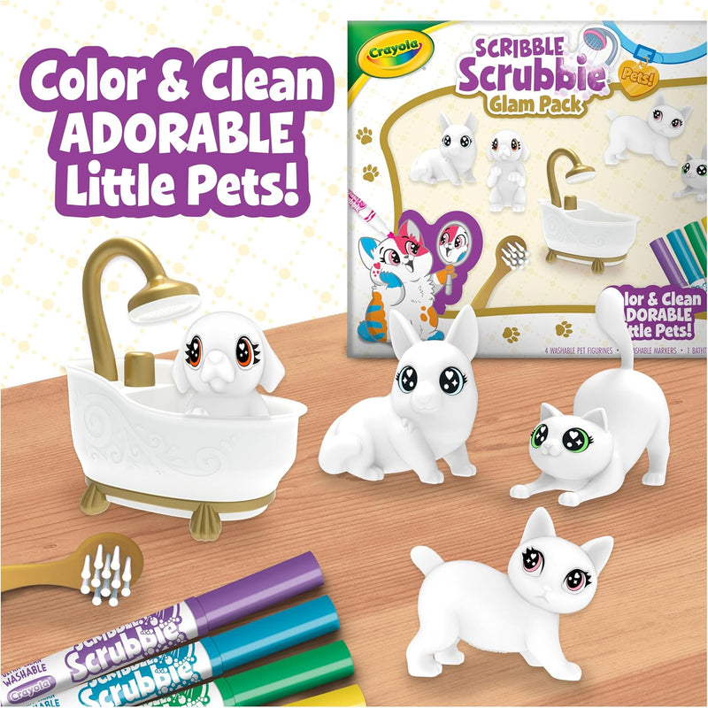 Crayola Scribble Scrubbies Glam Pack (4 Pets), Washable Pet Care Toy & Coloring Animal Craft Kit, Gift for Kids Ages 3+