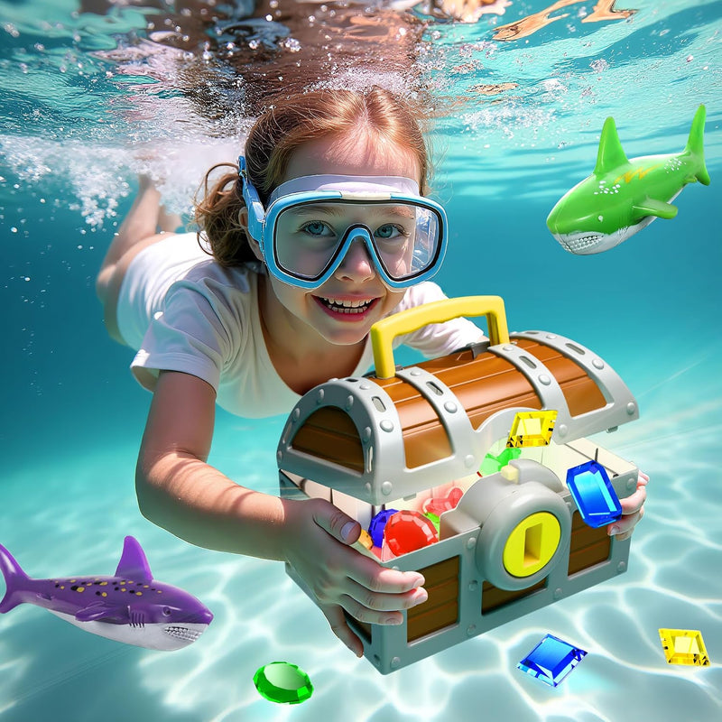 Funscape Kids Pool Diving Toy, Large Treasure Chest Water Dive Pool Games | Toddler Swimming Diving Game w/ Box Keys Gems Fish, Fun Bathtub Summer Beach Party Gifts 3 4 5 6 7 8 10 12 Year Old Boy Girl