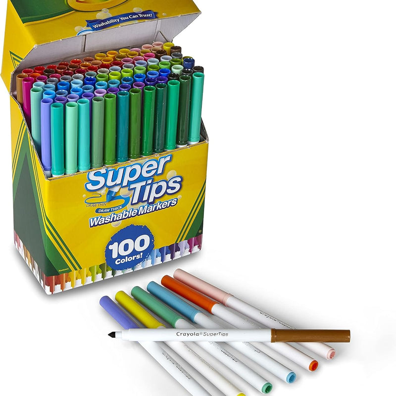 Crayola Super Tips Marker Set (100ct), Fine Point Washable Markers, Teacher Must Haves, Back to School Supplies for Kids & Adults, Art Supplies, Ages 3+