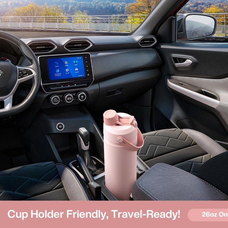 POWCAN 26 oz Insulated Water Bottle with 2-in-1 Straw and Spout Lid, Keep Cold 24H, Leak-Proof, Fits in Car Cup Holder, Stainless Steel Water Bottle for Sports, Travel, and School (Cotton Candy)