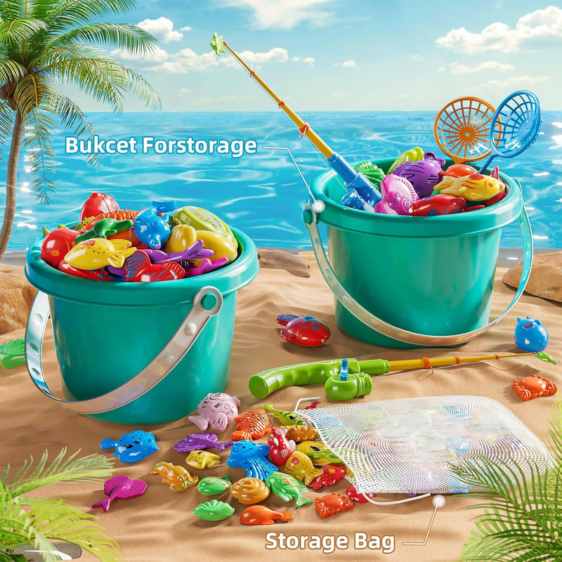 Niplooow Pool Fishing Toys Games for Kids Ages 3-8, Water Table Bathtub Toy with Inflatable Pool Pole Rod Net and Plastic Floating Fish