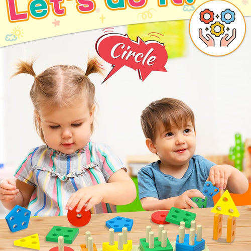 Zartores Montessori Wooden Shape Sorter Toys - 20 Pieces, 5 Geometric Shapes, 5 Colors for 1-3 Year Olds
