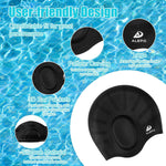 Alepo 2 Pack Kids Swim Caps for Boys Girls, Durable Silicone Swimming Cap with 3D Ear Pockets for Age 3-15 Toddler Child Youth Teen, Unisex Swim Bath Hats for Short/Long Hair with Ear Plugs Nose Clip