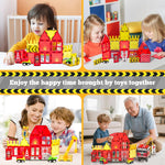 Magnetic Tiles for Kids, 56PCS Construction Magnet Tiles with Fire Truck Station, Building, Road, Crane, Car Truck - STEM Magnetic Blocks for Kids Ages 4-8, Toys for 4 5 Year Old Boys Birthday Gifts
