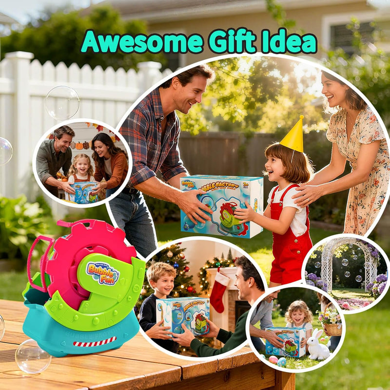 Bubble Machine for Toddlers, Kids & Pets with 8oz Safe Solution, Extra Large & Magical Bubble-in-Bubble Effects