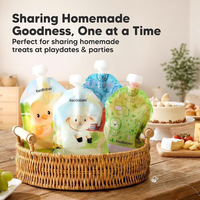 12-Pack Reusable Baby Food Pouches Refillable, 5oz, BPA-Free (Little Zoo) | Dishwasher-safe, Freezer-safe Reusable Pouches for Toddlers, Kids Squeezable Yogurt, Apple Sauce, Baby Fruit Puree Container