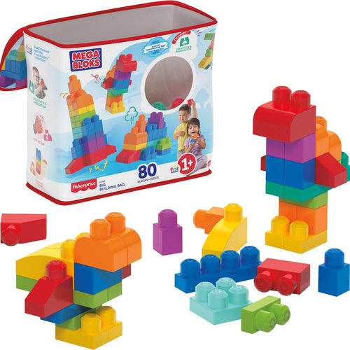 MEGA BLOKS First Builders Toddler Blocks Set - 80 Pieces, Big Bag, Ages 1+, Blue