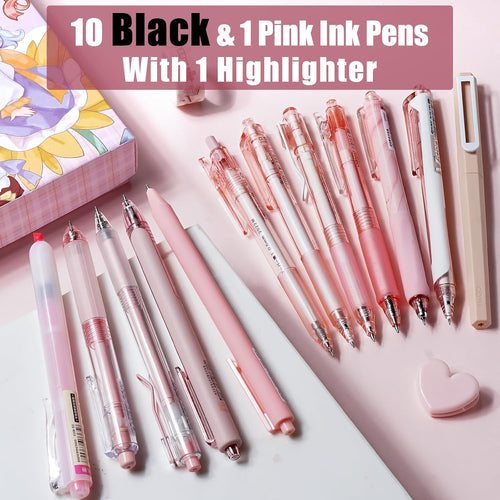 Four Candies Gel Pens, Cute Pink Pens Black Ink, 0.5mm Fine Point, 12-Pack | Back to School Supplies, Office Essentials for Women, Girly Stationery Set, Aesthetic Desk Decor & Accessories - Rose
