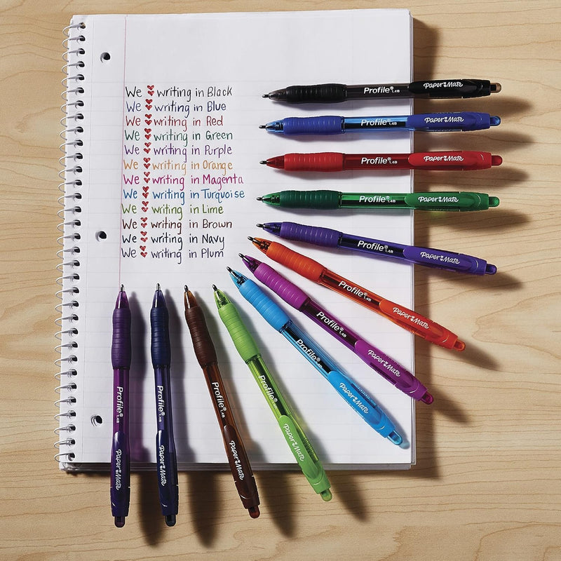 Paper Mate Profile Retractable Ballpoint Pens, Bold Point (1.4mm), Blue Ink, 12 Count - Writing, Office, Teacher Supplies
