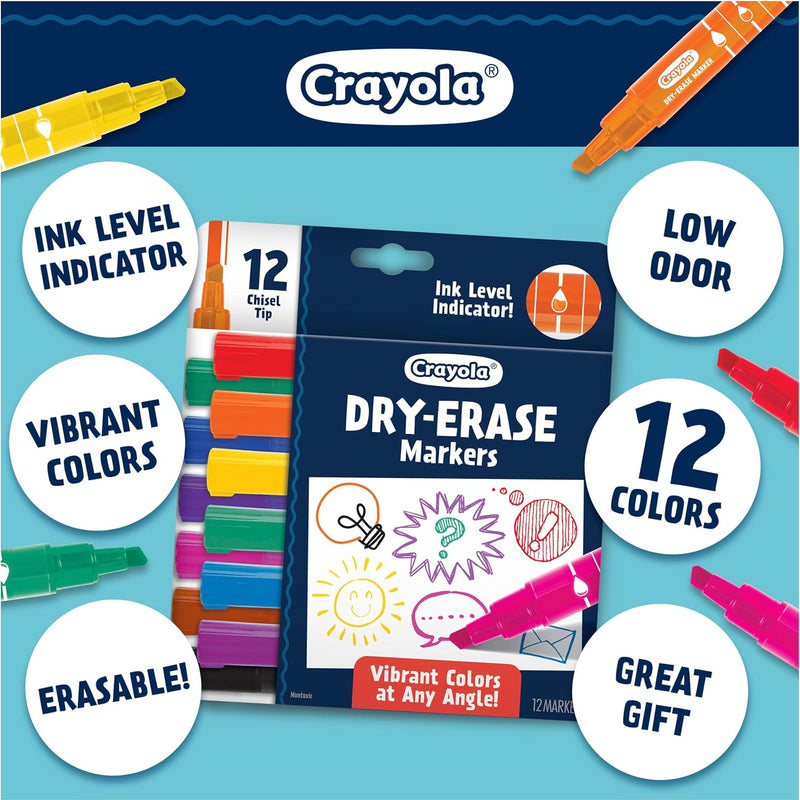 Crayola Take Note Dry Erase Markers for School (12ct) Teacher Classroom Supplies, Chisel Tip Whiteboard Markers, Must Haves