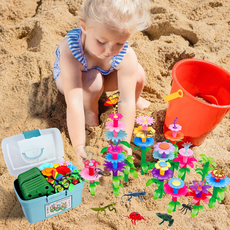 156 PCS Insect Flower Garden Building Educational STEM Learning Pretend Play Gardening Set for 2-6 Year Old Toddlers Girls Boys