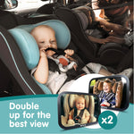 Baby Car Mirror for Rear Facing Seats (2 Pack) | Double award-winning, shatterproof and shakeproof baby car mirror with 360° rotation and clear convex view for newborn safety