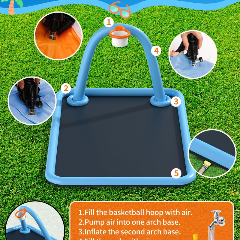 Splash Pad for Kids & Dogs, Large Sprinkler Pad Water Toys with Basketball Hoop, Thickened Non-Slip Splash Mat, Foldable Play Pool & Outdoor Summer Toys Ages 4-12 (102" Splash Pad)