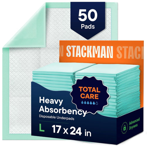 Chucks Pads Disposable [50-Pack] Underpads 17"x 24" - Pee Pads for Dog, Puppy - Diaper Changing Table Pad for Baby - Incontinence Bed & Chair Liners for Elderly - Pet Potty Training Pads - Leak Proof