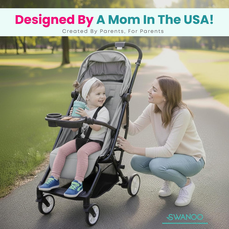 Universal Stroller Snack Tray with Cup Holder, Stroller Bumper Bar | Compatible With Nuna Mockingbird Bugaboo Joie Graco Mompush Uppababy Cybex Strolee Chicco