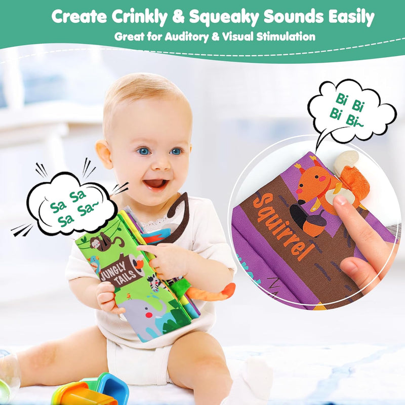 beiens baby books toys, touch and feel crinkle cloth book for infant 0-12 months, early development interactive stroller soft toys