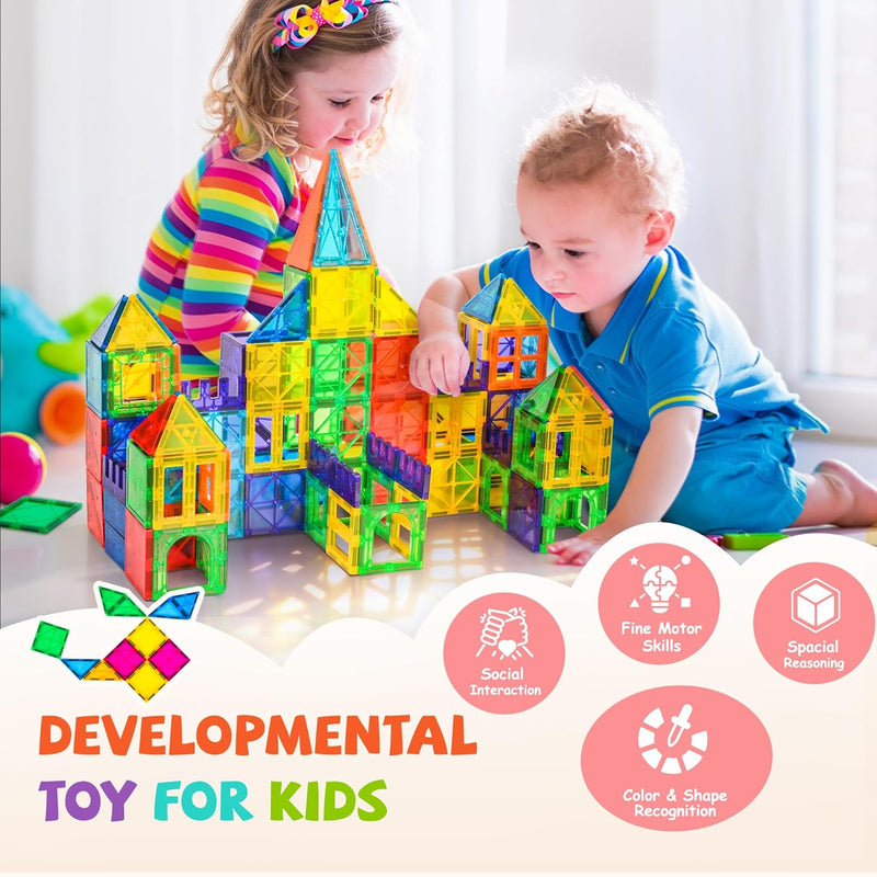 cossy 120Pcs Magnetic Tiles Magnetic 3D Building Blocks Set Educational Construction Toys for 3 4 5 6 7 8 Year Old Boy and Girl with Stronger Magnets, Educational Toys, Recreational, Conventional