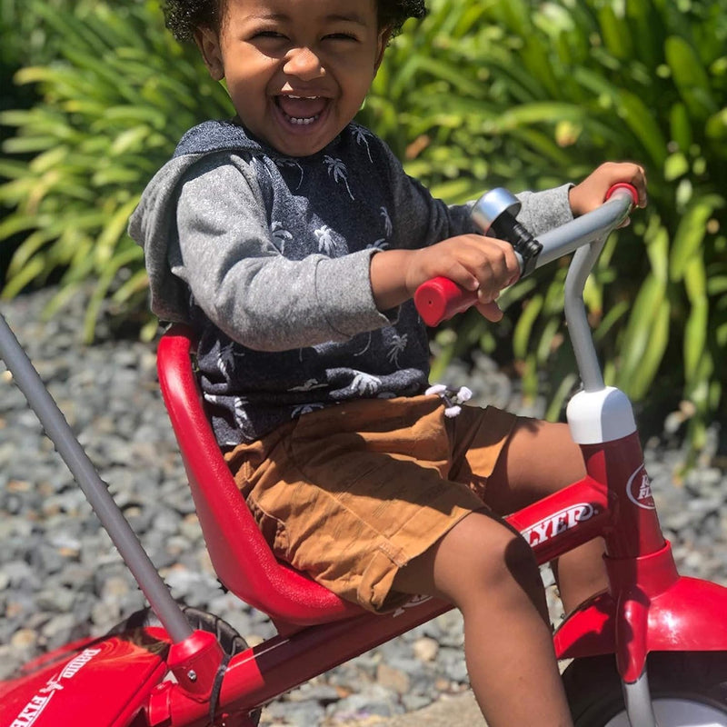 Radio Flyer Deluxe Steer & Stroll Trike, Red, for Kids 2-5, 2-in-1 Parent Steer Tricycle