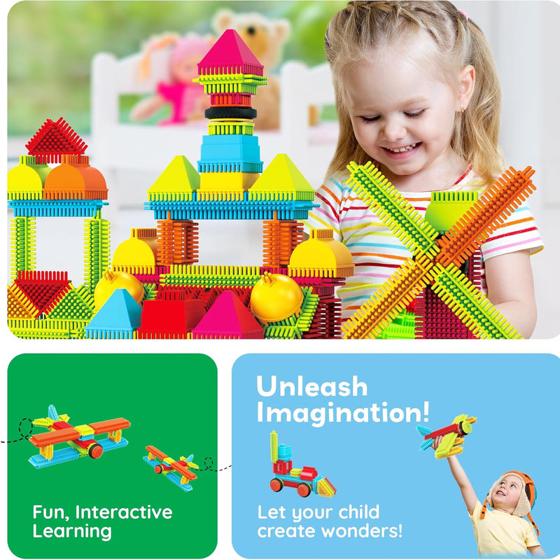 PicassoTiles 120pcs Hedgehog Interlocking Building Blocks for Preschool and Kindergarten
