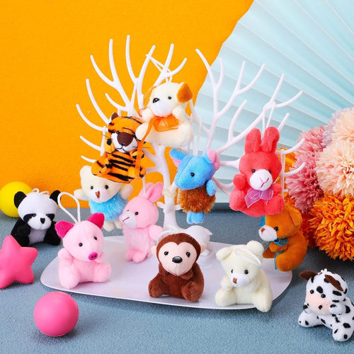 Mini Plush Animal Toy Set,Cute Animals Keychain Decoration for Kids,Goodie Bag Fillers, Basket Stuffers, School Prizes, Valentine's Day Party Supplies (12pcs)