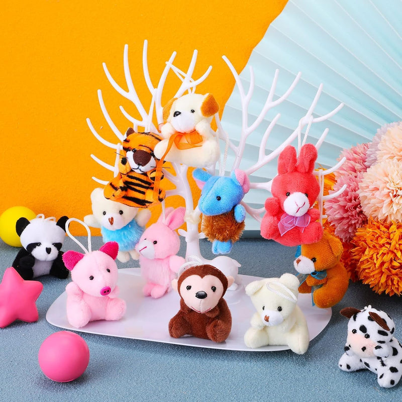 Mini Plush Animal Toy Set,Cute Animals Keychain Decoration for Kids,Goodie Bag Fillers, Basket Stuffers, School Prizes, Valentine's Day Party Supplies (12pcs)