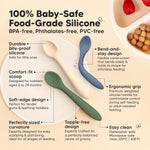 KeaBabies Silicone Baby Spoons Self Feeding 6-12 months, 3-Pack (Slate) | Large Scoop, Baby Led Weaning Utensils, First Food Training Spoon, Toddler, Kids Eating Essential, Dishwasher-safe, BPA-Free