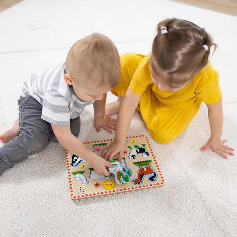Melissa & Doug Farm Animals Sound Wooden Puzzle for Toddlers with Light-Activated Sounds, Music Learning Toy Ages 2+