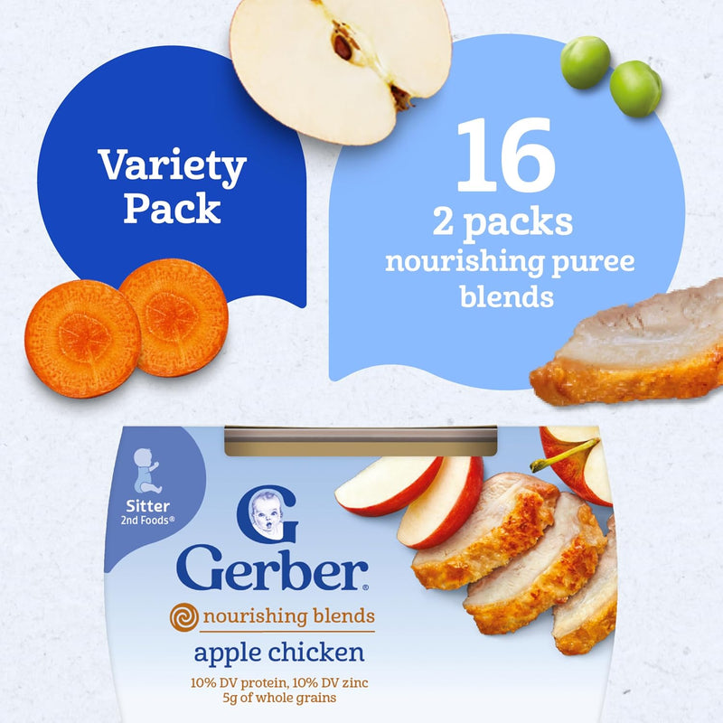 Gerber Stage 2 Nourishing Blends Hearty Dinner Baby Food, 4 Oz, 32 Pack | Stage 2 nourishing blends hearty dinners variety pack; 32 x 4 oz tubs