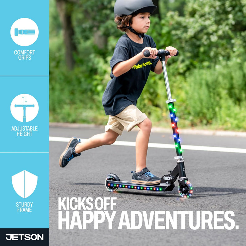 Jetson Jupiter Kids 2-Wheel Light-Up Kick Scooter for Ages 5+ with Adjustable Handlebar and Rear Brake