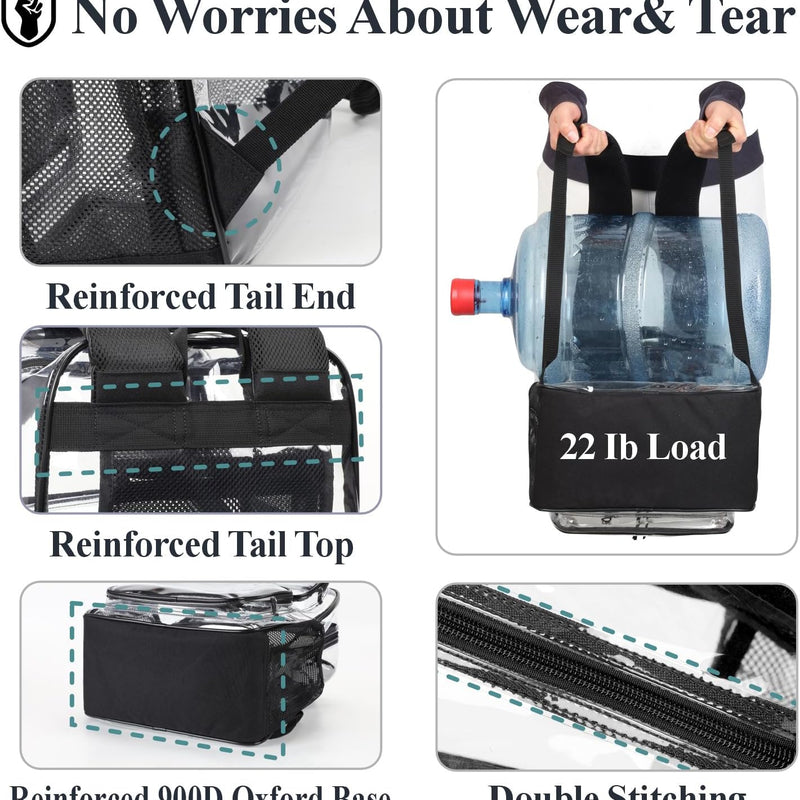 PACKISM Clear Backpack for School - 17 inch Large Heavy Duty Bookbag, Reinforced See Through PVC Transparent Backpack