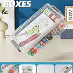 BiuLeon 4 Pack Extra Large Pencil Box, Plastic Pencil Case Organizer, Clear Crayon Box Marker Organizer, Stackable Craft Organizers and Storage for Pen, Craft, Art Supply(Grey)