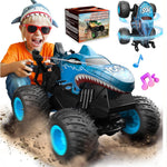 BEZGAR 1:20 Scale Remote Control Monster Truck with Light & Music for Kids 4-7, Dinosaur RC Car with 360° Spins and Drifting