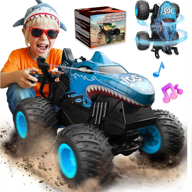 BEZGAR 1:20 Scale Remote Control Monster Truck with Light & Music for Kids 4-7, Dinosaur RC Car with 360° Spins and Drifting