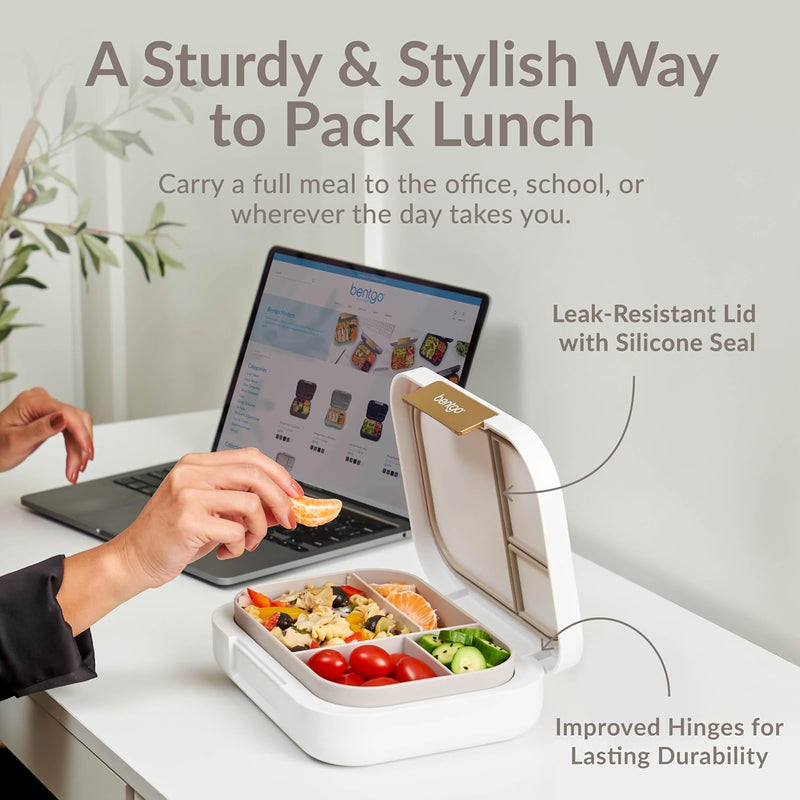 Bentgo® Modern - Leak-Resistant Bento Lunch Box For Adults, Teens, & Larger Appetites; Reusable BPA-Free Meal Prep Container with 3 or 4 Compartments, Dishwasher/Microwave Safe; 5 Cups (White)