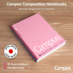 KOKUYO Composition Notebooks, 3 Pack Campus 9-3/4" x 7-1/2" Comp Book with College Ruled, 80 Sheets, Pink Blue Lavender School Lined Notebook Journal for Work Study Note Taking (WSG-NO-308CG1×3)