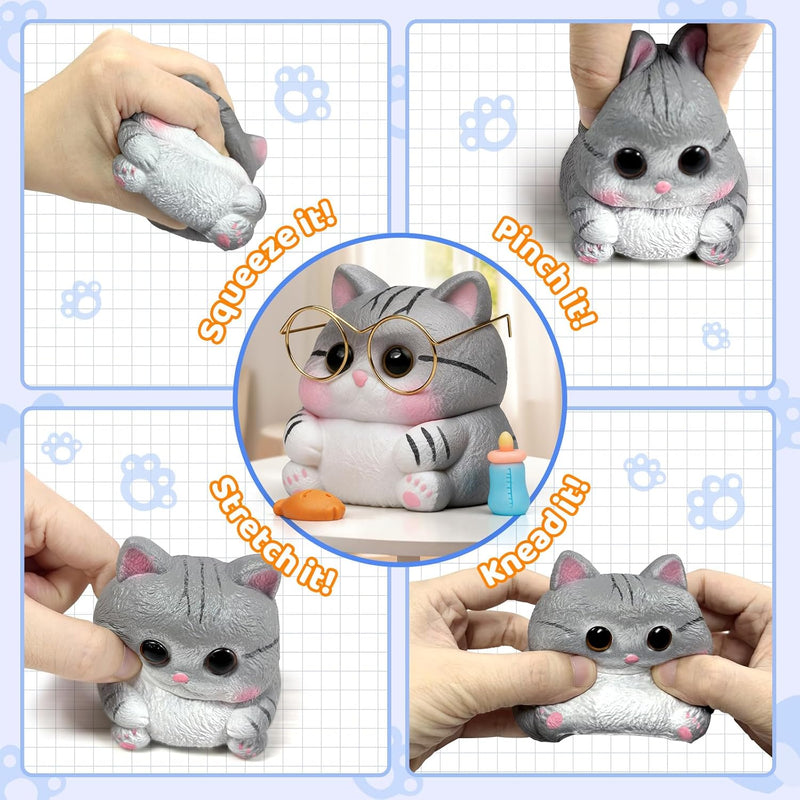 Cat Squishy Toy, Soft TPR Stress Relief Sensory Squeeze Toys, Cute Kawaii Desk Toy, Birthday Gift and Party Favor for Kids and Adults