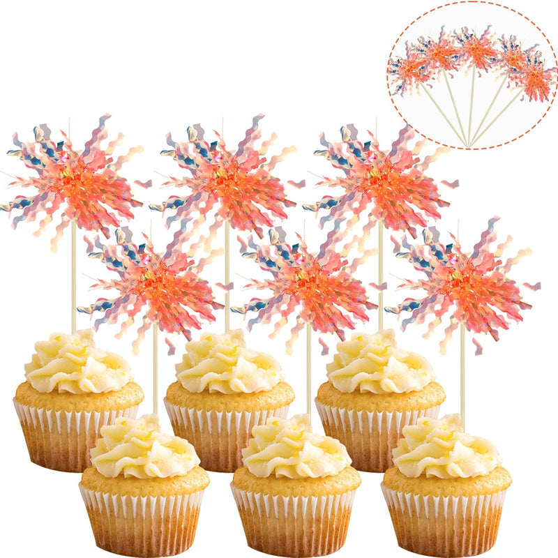 30Pcs Foil Firework Cupcake Toppers: Premium Decorations for Birthdays, Parties & Desserts