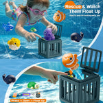 Tikduck Pool Diving Toys for Kids, Underwater Swim Game Set with 6 Floating Sea Animals & 6 Dive Cages, Summer Water Toys for Pool, Bath & Beach Play, Birthday Gift for Boys Girls Ages 3-12