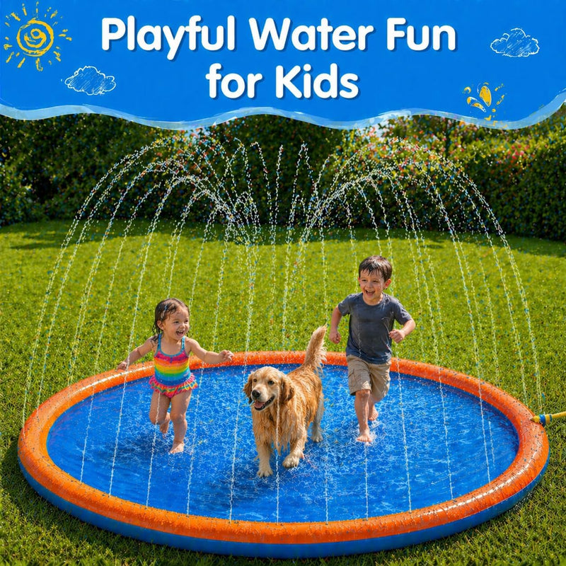 Splash Pad for Kids and Dogs, 87" Extra Large Non-Slip Sprinkler Pad | Thickened Outdoor Water Toys for Toddlers 3+, Backyard Summer Fun for Boys & Girls