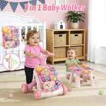 QDRAGON 3 in 1 Baby Walker and Activity Center for Girl 12-18 Months, Pink | Baby Push Walker, Sit to Stand Learning to Walk, Early Educational Push Toys with Music Panel for Infant Toddler