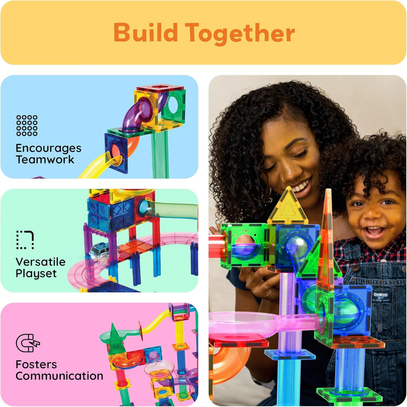 PicassoTiles 108pc Magnetic Marble Run Building Tiles STEM Learning Toy Preschool Construction Kit for Kids