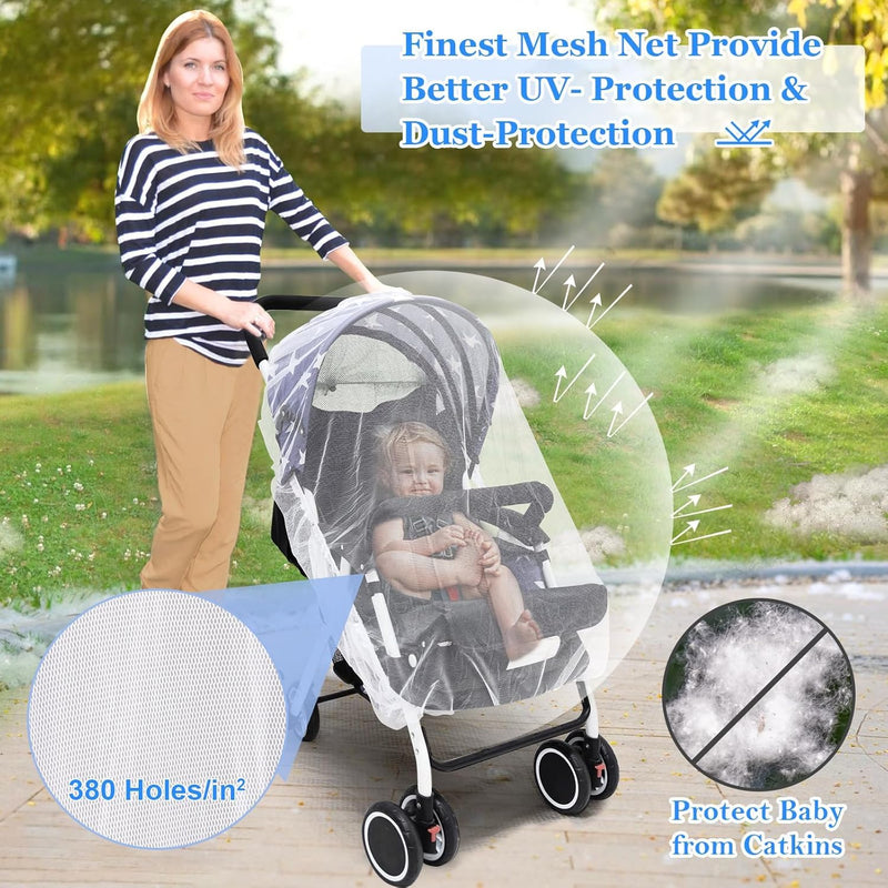 South to East Breathable Mosquito Net for Stroller with Drawstring, White | Baby Bug Netting with Storage Bag, Portable Stroller Mosquito Nets for Car Seat, Bassinet, Cradle, Travel & Camping Crib