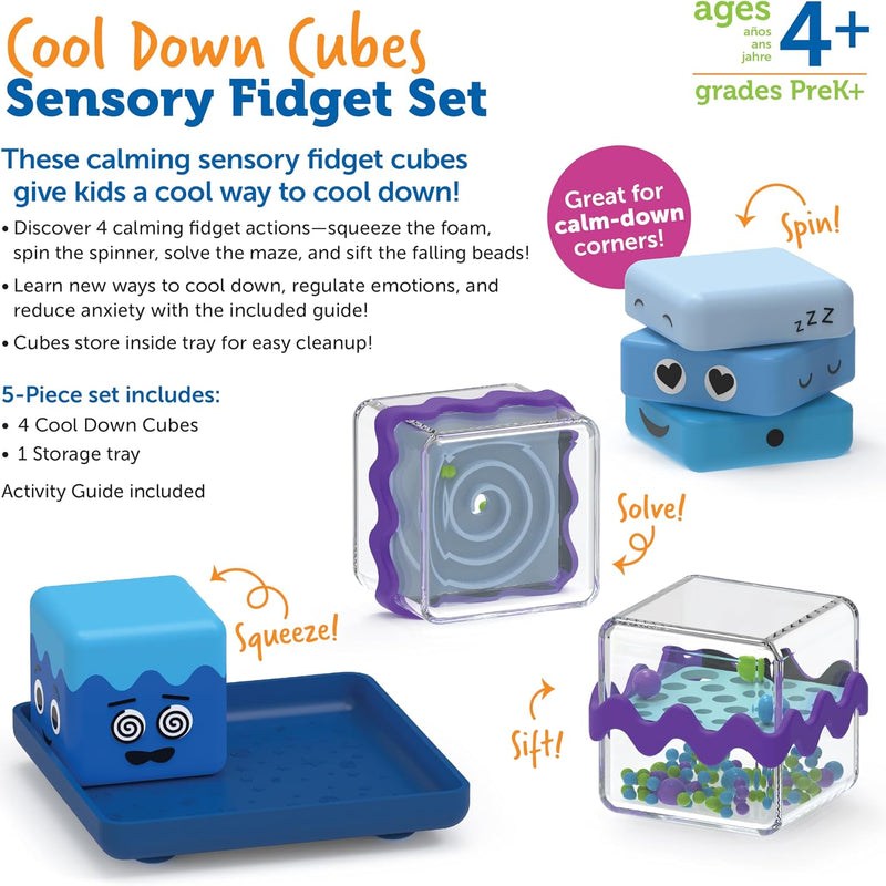 Learning Resources Cool Down Cubes Sensory Fidget Toys - Quiet Fidgets for Kids, Toddlers, and Adults - Calming Corner Items for Classroom or Home, Small Tactile Tools for Play, Focus, and Travel