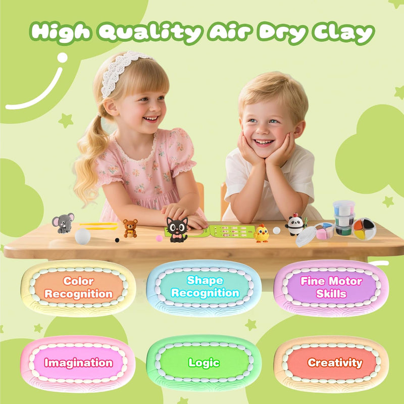 Nicella Air Dry Clay Kit, 12 Animals Modeling Clay for Kids, Model Magic Clay with Sculpting Tools and Tutorials, Safe & Non-Toxic, DIY Arts & Crafts School Projects, Home Party Favors for Boys Girls