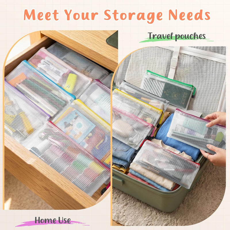 Smarpau 24 Pack Pencil Pouches, A6 Waterproof PVC Pencil Bags, 12 Colors Mesh Zipper Pouches for School Supplies, Classroom Organisation, Office Documents & Travel Storage