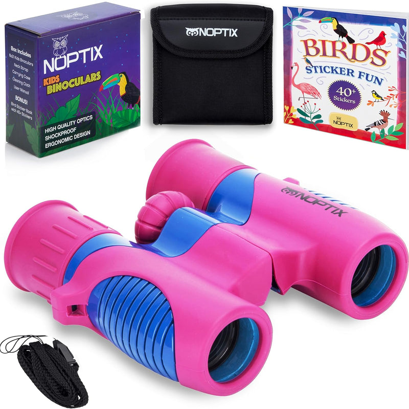Vibrant green blue kids binoculars with sticker book and shockproof design for children aged 3+ years