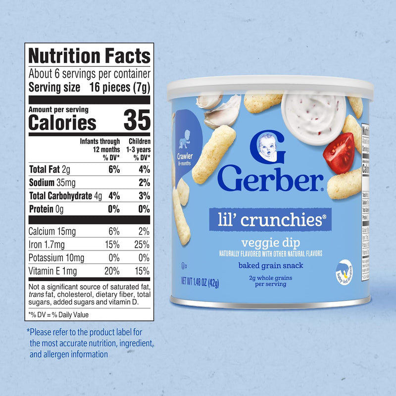 Gerber Stage 3 Veggie Dip Lil Crunchies Snack, 1.48 Oz, 6 Pack