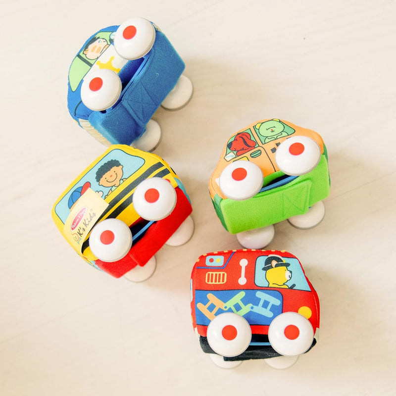 Melissa & Doug K's Kids 4-Piece Soft Toy Car and Truck Set with Removable Wheels for Learning and Development for Babies and Toddlers