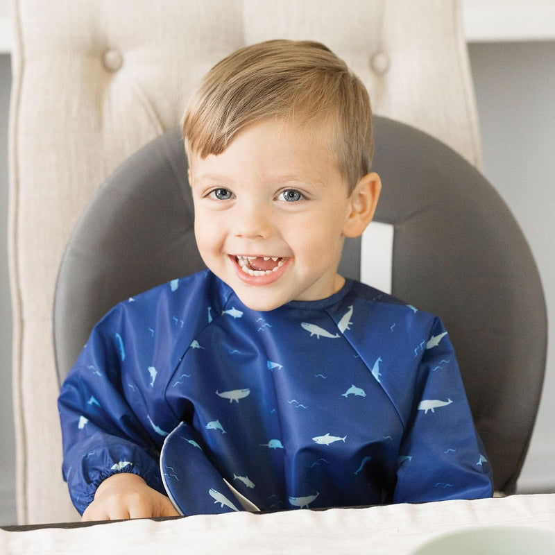 Tiny Twinkle Long Sleeve Bib for Babies & Toddlers | Waterproof Smock Bib for Eating | Machine Washable & Mess-Proof Feeding Essentials | Newborn Shower Gift (Ocean Life, 6–24M)